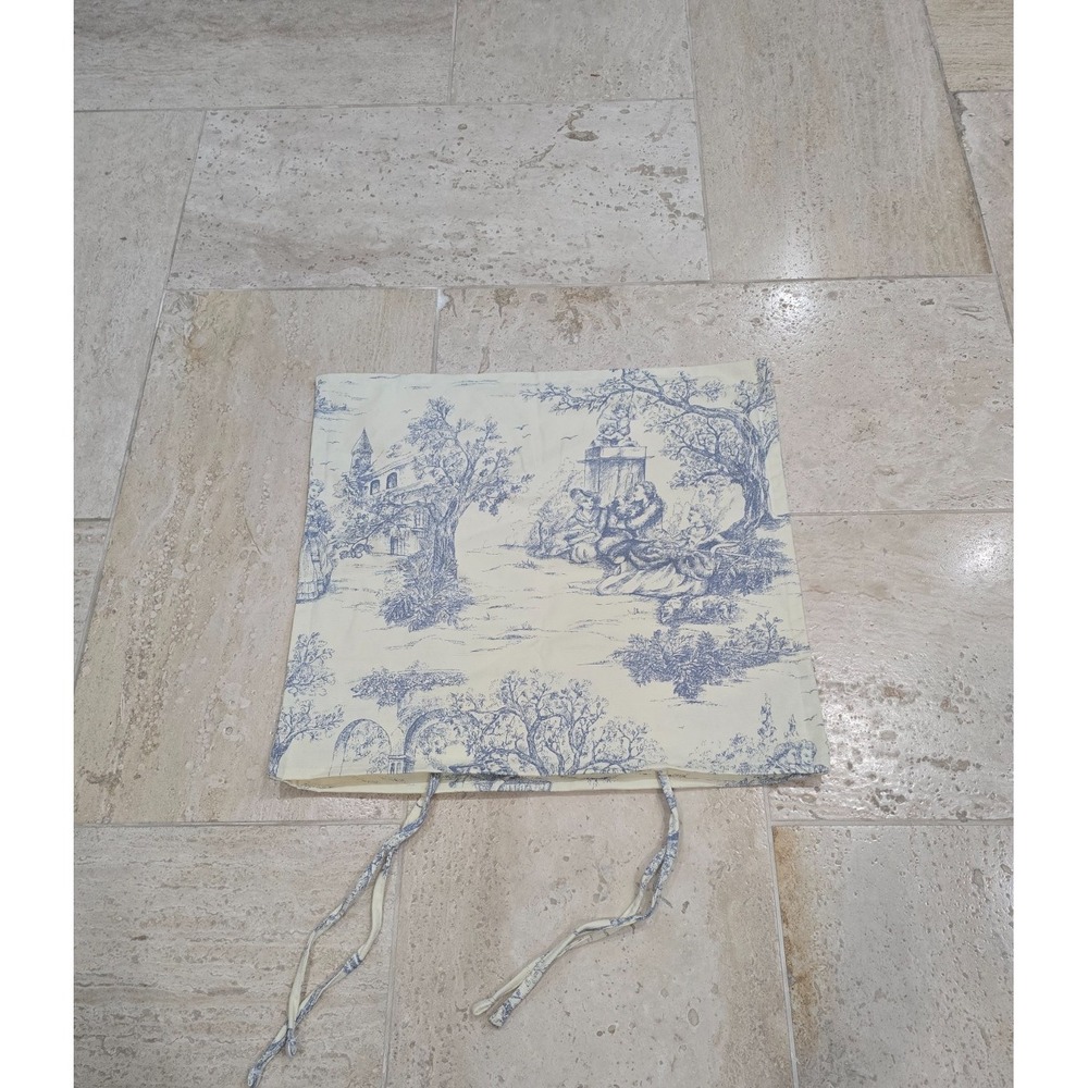 Chair Cushion COVER with ties Toile de Jouy fabric Aimee Cream Blue French 19x18